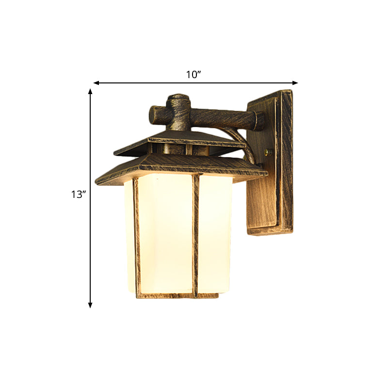 Traditional Trapezoid Wall Lamp 1 Light 7.5"/10" Wide Opaque Glass Wall Mounted Lighting in Black/Brass Clearhalo 'Art deco wall lights' 'Cast Iron' 'Glass' 'Industrial wall lights' 'Industrial' 'Middle century wall lights' 'Modern' 'Rustic wall lights' 'Tiffany' 'Traditional wall lights' 'Wall Lamps & Sconces' 'Wall Lights' Lighting' 1688528