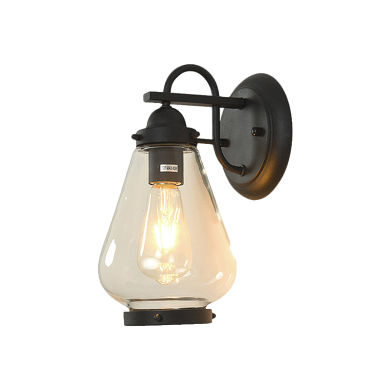 Rural Style Cone Wall Mount Lighting 1-Light Transparent Glass Wall Lamp Fixture in Black Clearhalo 'Art deco wall lights' 'Cast Iron' 'Glass' 'Industrial wall lights' 'Industrial' 'Middle century wall lights' 'Modern' 'Rustic wall lights' 'Tiffany' 'Traditional wall lights' 'Wall Lamps & Sconces' 'Wall Lights' Lighting' 1688540