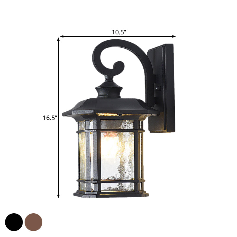 Water Glass Lantern Wall Mount Light Rustic Style 8.5"/10.5" Width 1 Bulb Doorway Wall Lamp in Black/Brass Clearhalo 'Art deco wall lights' 'Cast Iron' 'Glass' 'Industrial wall lights' 'Industrial' 'Middle century wall lights' 'Modern' 'Rustic wall lights' 'Tiffany' 'Traditional wall lights' 'Wall Lamps & Sconces' 'Wall Lights' Lighting' 1688559