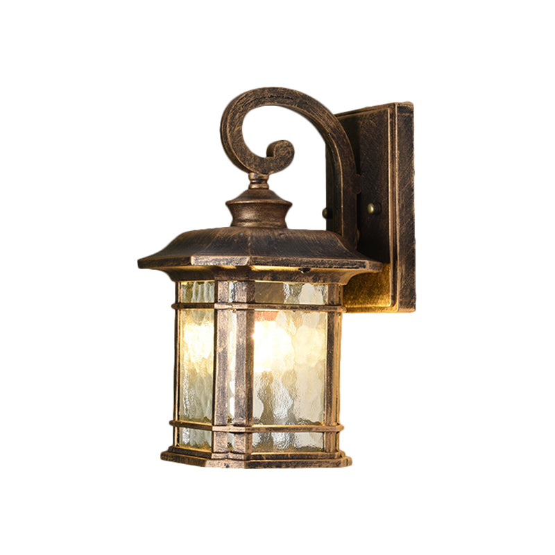 Water Glass Lantern Wall Mount Light Rustic Style 8.5"/10.5" Width 1 Bulb Doorway Wall Lamp in Black/Brass Clearhalo 'Art deco wall lights' 'Cast Iron' 'Glass' 'Industrial wall lights' 'Industrial' 'Middle century wall lights' 'Modern' 'Rustic wall lights' 'Tiffany' 'Traditional wall lights' 'Wall Lamps & Sconces' 'Wall Lights' Lighting' 1688563