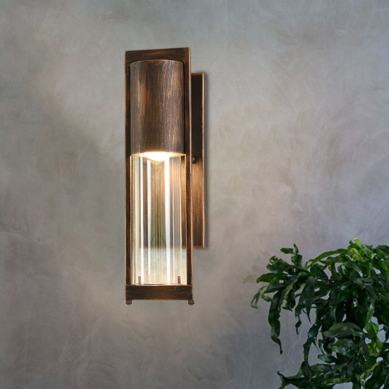 Transparent Glass Black/Brass Wall Lamp Column 1 Head Industrial Flush Mount Wall Sconce Clearhalo 'Cast Iron' 'Glass' 'Industrial wall lights' 'Industrial' 'Middle century wall lights' 'Modern' 'Tiffany' 'Traditional wall lights' 'Wall Lamps & Sconces' 'Wall Lights' Lighting' 1688581