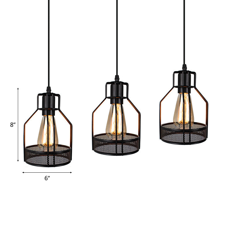 Metallic Black Ceiling Pendant Light Wire Cage 3 Heads Industrial Style Suspension Lighting for Foyer Clearhalo 'Ceiling Lights' 'Pendant Lights' 'Pendants' Lighting' 16886