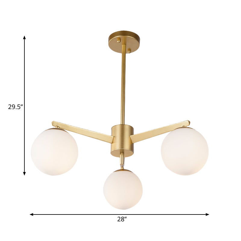 Post Modern 3 Lights Chandelier Gold Sphere Hanging Pendant Light with Milky Glass Shade Clearhalo 'Ceiling Lights' 'Chandeliers' 'Modern Chandeliers' 'Modern' Lighting' 168860