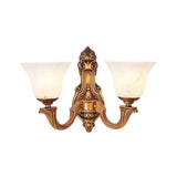 2 Lights Sconce Light Rustic Bedroom Wall Lamp with Bell Frosted Glass Shade in Brass Clearhalo 'Wall Lamps & Sconces' 'Wall Lights' Lighting' 1688609