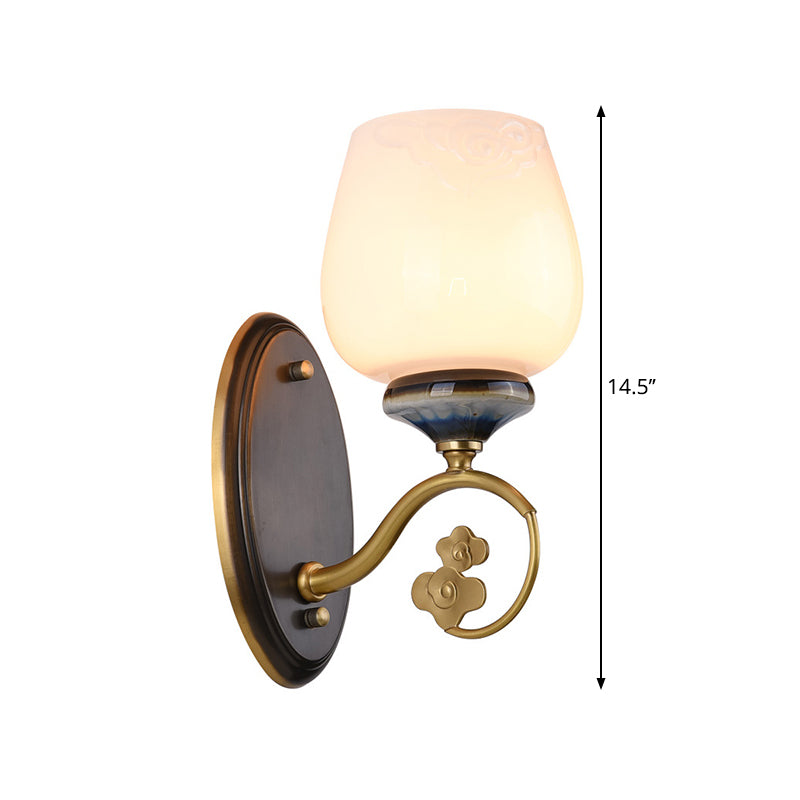 Milky Glass Brass Sconce Light Fixture Tapered 1 Light Traditional Wall Mounted Lamp for Living Room Clearhalo 'Wall Lamps & Sconces' 'Wall Lights' Lighting' 1688656