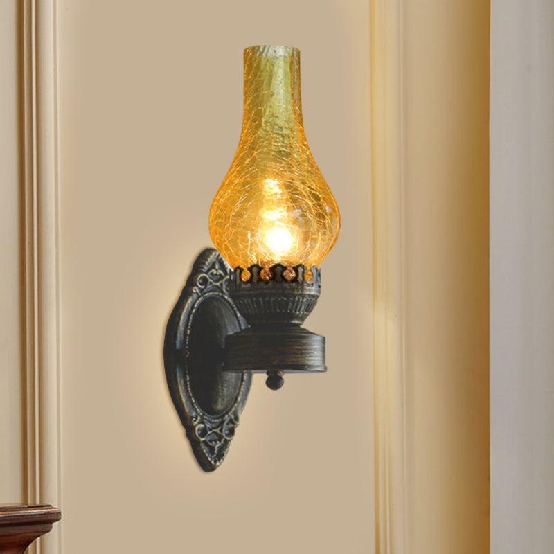 1 Head Vase Wall Mounted Lamp Nautical Black Textured White/Clear/Yellow Crackle Glass Wall Lighting Ideas Clearhalo 'Art deco wall lights' 'Cast Iron' 'Glass' 'Industrial wall lights' 'Industrial' 'Middle century wall lights' 'Modern' 'Rustic wall lights' 'Tiffany' 'Traditional wall lights' 'Wall Lamps & Sconces' 'Wall Lights' Lighting' 1688682