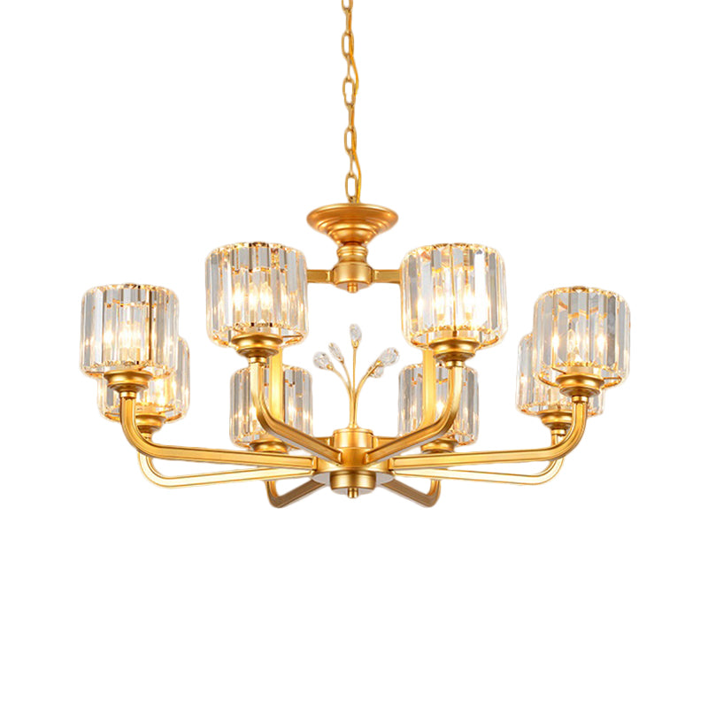 6/8-Bulb Living Room Chandelier Simple Black/Gold Suspension Lighting with Cylindrical Crystal Prisms Shade Clearhalo 'Ceiling Lights' 'Chandeliers' 'Modern Chandeliers' 'Modern' Lighting' 1688714