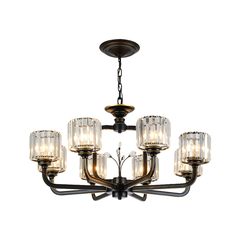 6/8-Bulb Living Room Chandelier Simple Black/Gold Suspension Lighting with Cylindrical Crystal Prisms Shade Clearhalo 'Ceiling Lights' 'Chandeliers' 'Modern Chandeliers' 'Modern' Lighting' 1688719