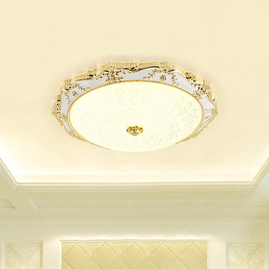 LED Round Ceiling Flush Traditional White and Gold Milky Glass Printed Flush Mount Lighting White-Gold Clearhalo 'Ceiling Lights' 'Close To Ceiling Lights' 'Close to ceiling' 'Flush mount' Lighting' 1688778