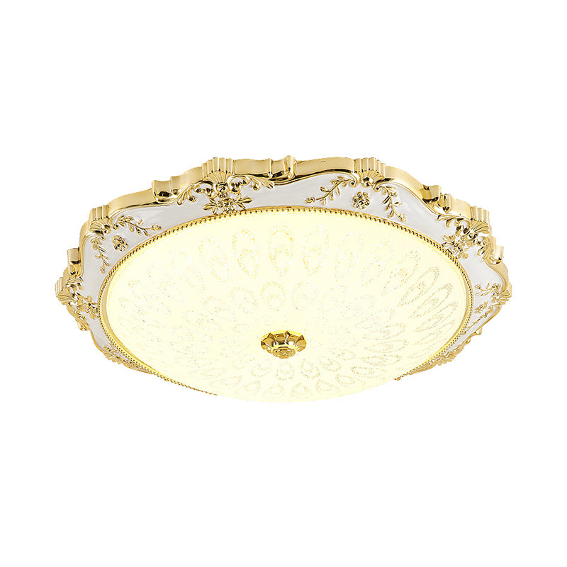 LED Round Ceiling Flush Traditional White and Gold Milky Glass Printed Flush Mount Lighting Clearhalo 'Ceiling Lights' 'Close To Ceiling Lights' 'Close to ceiling' 'Flush mount' Lighting' 1688780