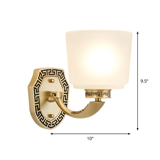 Cylinder Sitting Room Sconce Light Retro Style Opal Glass Single Head Brass Wall Mounted Lamp Clearhalo 'Wall Lamps & Sconces' 'Wall Lights' Lighting' 1688798
