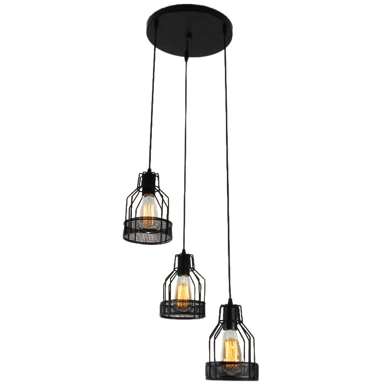 Metallic Black Ceiling Pendant Light Wire Cage 3 Heads Industrial Style Suspension Lighting for Foyer Clearhalo 'Ceiling Lights' 'Pendant Lights' 'Pendants' Lighting' 16888