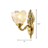 Gold Single Light Wall Sconce Antique Clear Ribbed Glass Flower Bud Wall Lighting Idea Clearhalo 'Wall Lamps & Sconces' 'Wall Lights' Lighting' 1688806