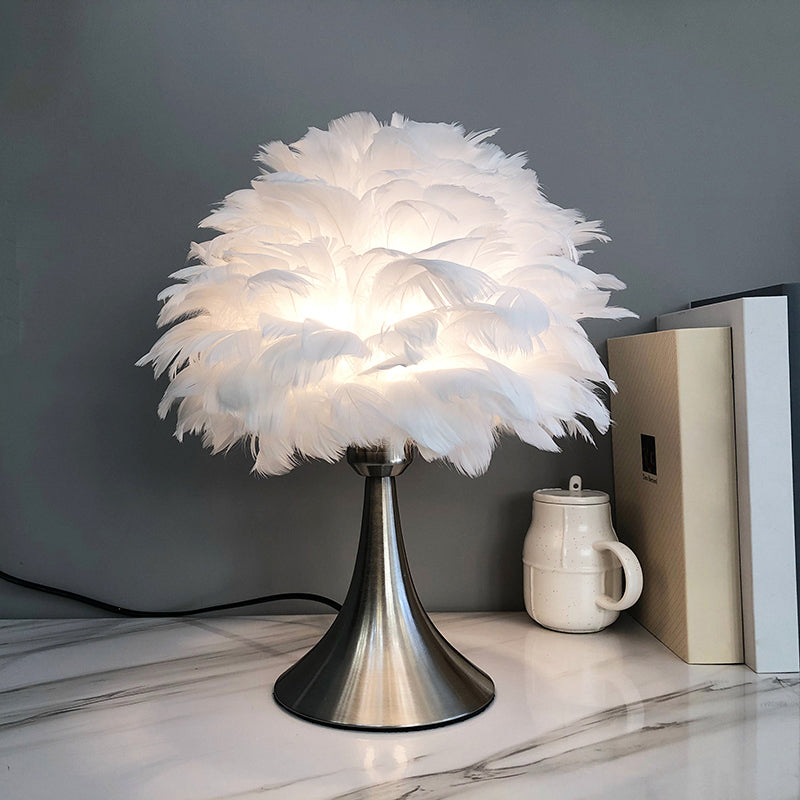 Tree-Like Reading Light Contemporary Feather Grey/White LED Night Table Lamp for Study Room Clearhalo 'Lamps' 'Table Lamps' Lighting' 1688857