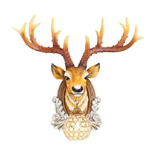 Ball Living Room Wall Sconce Cottage Beveled K9 Crystal 1 Head Grey/Yellow Wall Mounted Lighting with Deer Head Design Clearhalo 'Wall Lamps & Sconces' 'Wall Lights' Lighting' 1688911