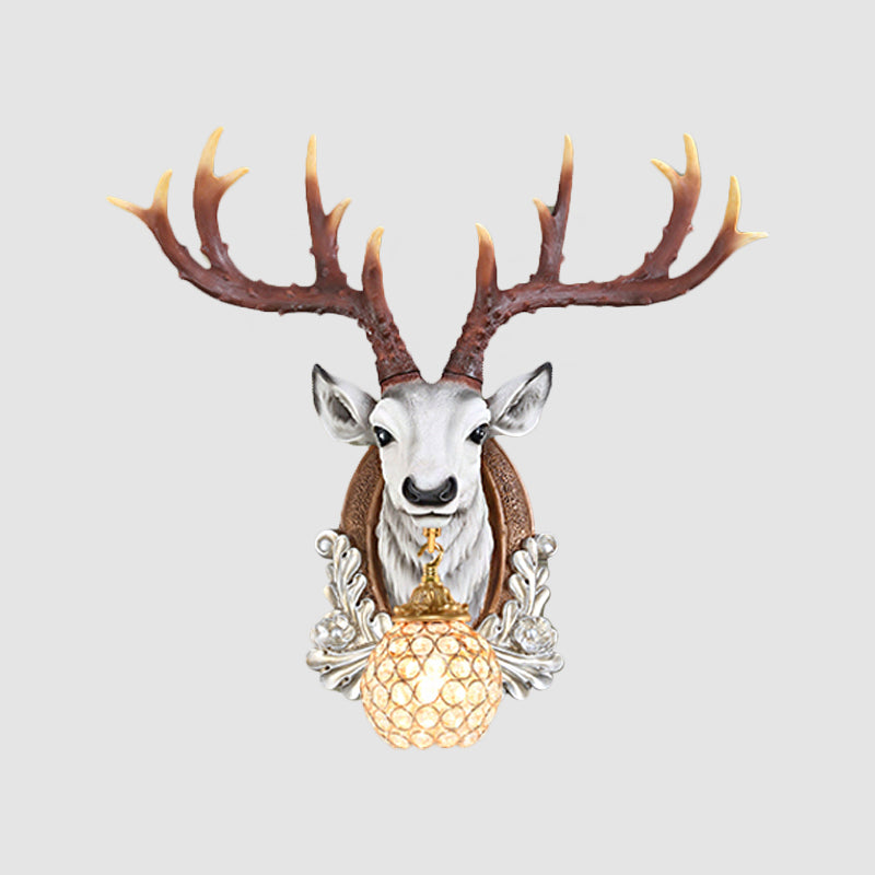 Ball Living Room Wall Sconce Cottage Beveled K9 Crystal 1 Head Grey/Yellow Wall Mounted Lighting with Deer Head Design Clearhalo 'Wall Lamps & Sconces' 'Wall Lights' Lighting' 1688915