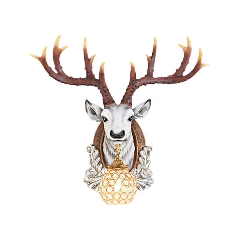 Ball Living Room Wall Sconce Cottage Beveled K9 Crystal 1 Head Grey/Yellow Wall Mounted Lighting with Deer Head Design Clearhalo 'Wall Lamps & Sconces' 'Wall Lights' Lighting' 1688916