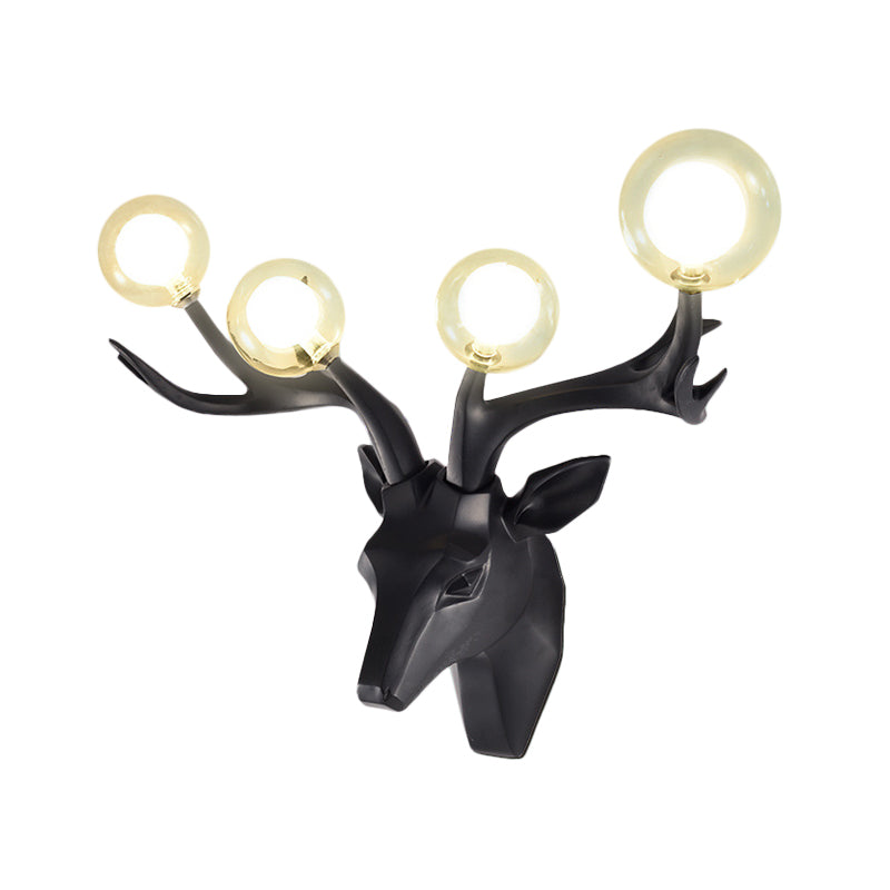 Sika Deer Living Room Wall Lamp Classic Style Resin 4 Heads Black/White/Blue Wall Sconce Light with Orb Clear Crystal Shade Clearhalo 'Wall Lamps & Sconces' 'Wall Lights' Lighting' 1688919