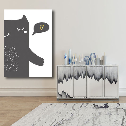 Bear Animal Wall Art Decor Minimalist Texture Wrapped Canvas in Black for Nursery Clearhalo 'Art Gallery' 'Canvas Art' 'Kids' Arts' 1689825