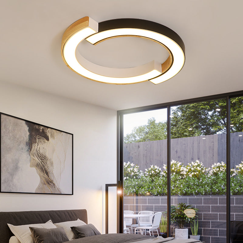 Bedroom 2-Arch Bridge Ceiling Lamp Acrylic Contemporary 15"/19" Width LED Black/White Ceiling Mount Light Black Clearhalo 'Ceiling Lights' 'Close To Ceiling Lights' 'Close to ceiling' 'Flush mount' Lighting' 168983