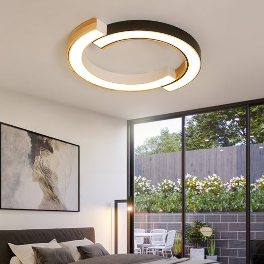 Bedroom 2-Arch Bridge Ceiling Lamp Acrylic Contemporary 15"/19" Width LED Black/White Ceiling Mount Light Black Clearhalo 'Ceiling Lights' 'Close To Ceiling Lights' 'Close to ceiling' 'Flush mount' Lighting' 168983