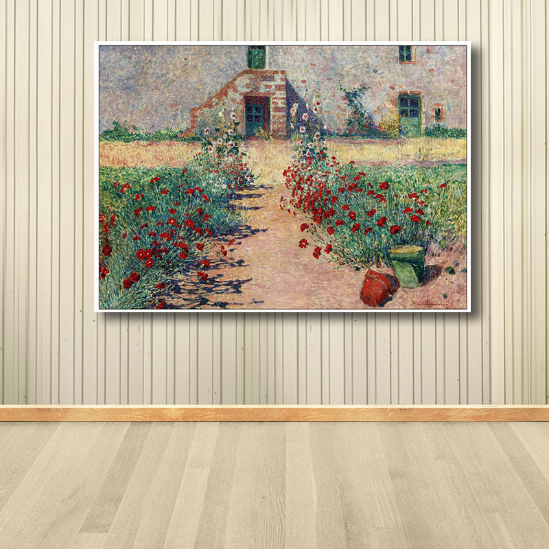 French Country Canvas Art Green House Front Flower Lane Painting for Living Room Clearhalo 'Arts' 'Canvas Art' 1689973