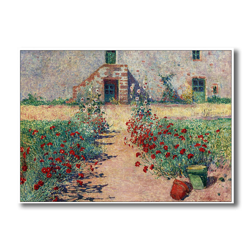 French Country Canvas Art Green House Front Flower Lane Painting for Living Room Clearhalo 'Arts' 'Canvas Art' 1689975