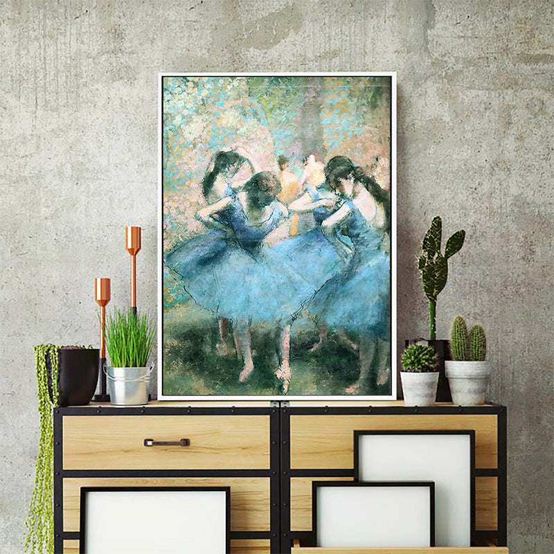 Blue Degas Ballet Dancers Painting Textured Vintage Sitting Room Canvas Wall Art Blue Clearhalo 'Arts' 'Canvas Art' 1690029