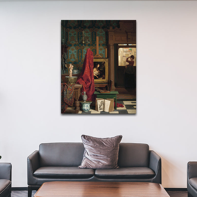 Figure Reading Portrait Painting Traditional Textured Canvas Wall Art in Dark Color Brown Clearhalo 'Arts' 'Canvas Art' 1690036