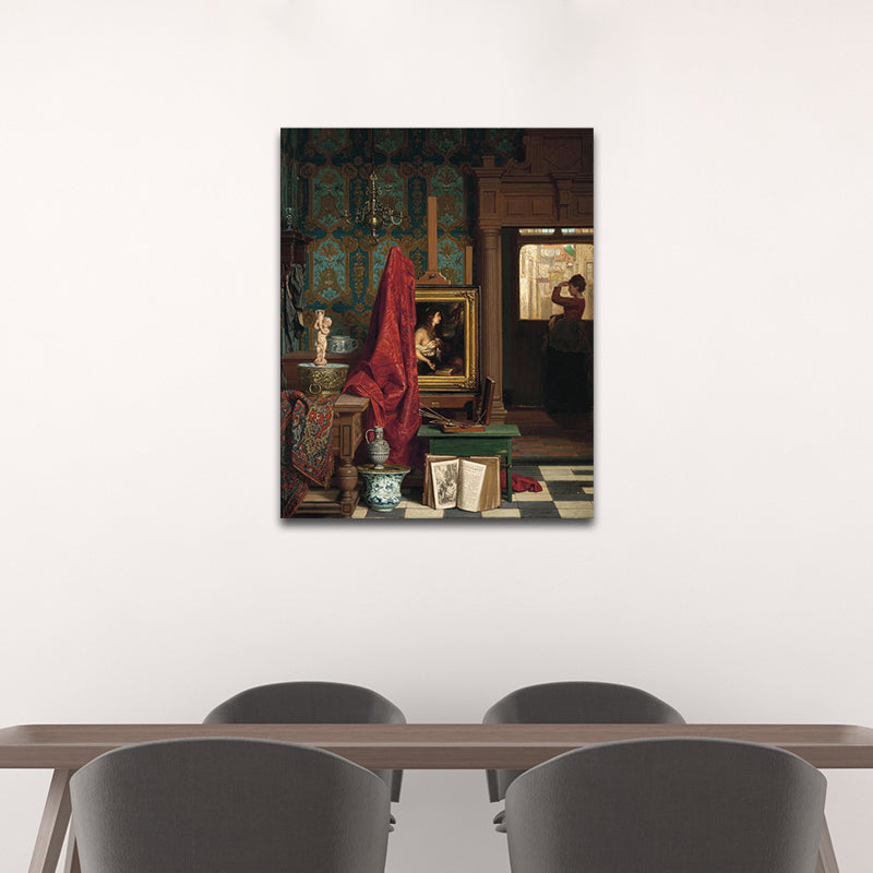 Figure Reading Portrait Painting Traditional Textured Canvas Wall Art in Dark Color Clearhalo 'Arts' 'Canvas Art' 1690038