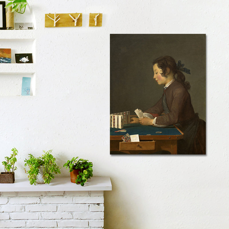 Figure Reading Portrait Painting Traditional Textured Canvas Wall Art in Dark Color Green Clearhalo 'Arts' 'Canvas Art' 1690043