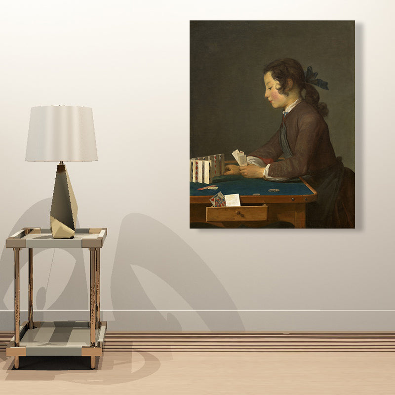 Figure Reading Portrait Painting Traditional Textured Canvas Wall Art in Dark Color Clearhalo 'Arts' 'Canvas Art' 1690045