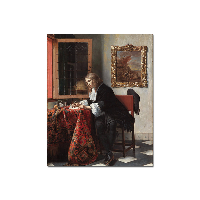 Figure Reading Portrait Painting Traditional Textured Canvas Wall Art in Dark Color Clearhalo 'Arts' 'Canvas Art' 1690050