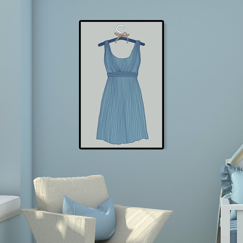 Fashion Dress Art Print Victorian Canvas Wall Decor in Blue for Bedroom, Multiple Sizes Clearhalo 'Arts' 'Canvas Art' 1690052