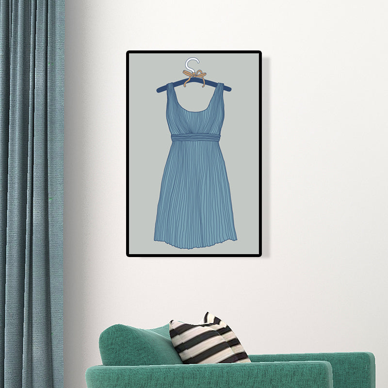 Fashion Dress Art Print Victorian Canvas Wall Decor in Blue for Bedroom, Multiple Sizes Clearhalo 'Arts' 'Canvas Art' 1690053