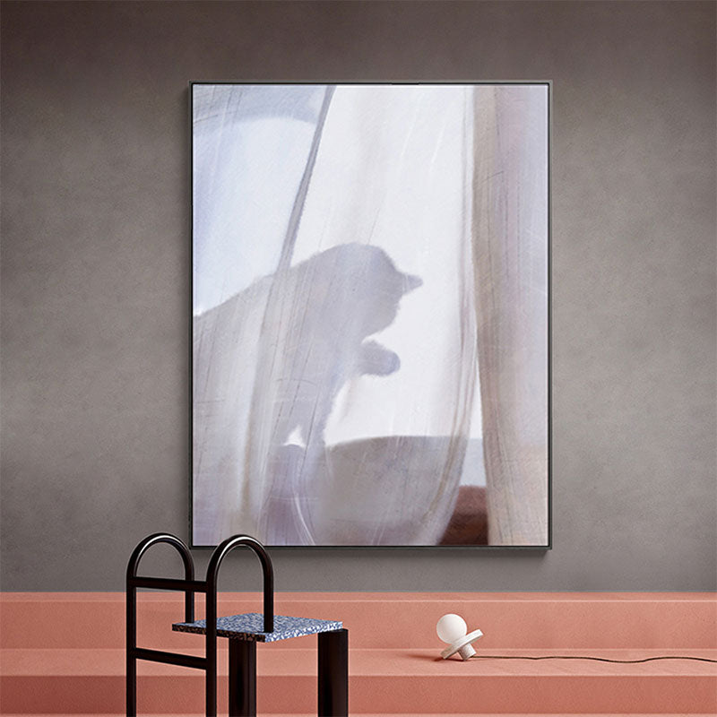 Cat and Curtain Wall Decor Contemporary Textured Girls Bedroom Painting, Multiple Sizes Clearhalo 'Art Gallery' 'Canvas Art' 'Contemporary Art Gallery' 'Modern' Arts' 1690170