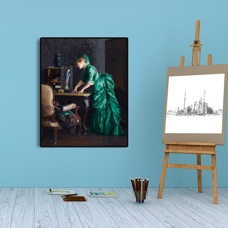 Green Gentlewoman Painting Wall Art Figure Vintage Textured Canvas Print for Room Green Clearhalo 'Arts' 'Canvas Art' 1690253