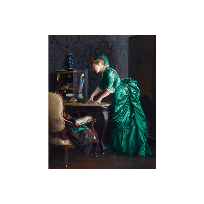 Green Gentlewoman Painting Wall Art Figure Vintage Textured Canvas Print for Room Clearhalo 'Arts' 'Canvas Art' 1690256