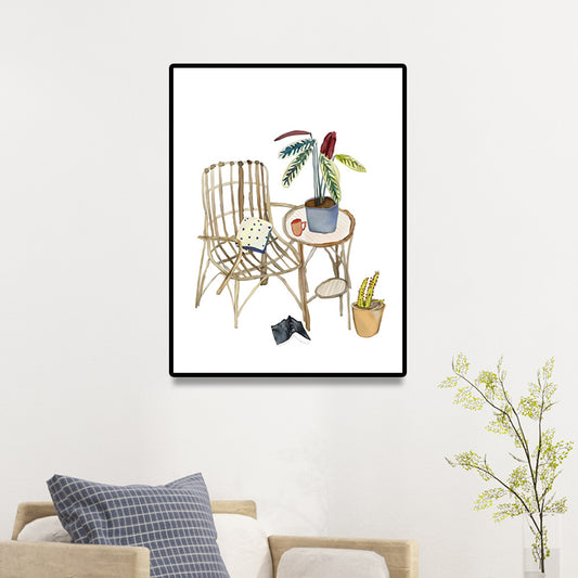 Brown Rattan Chair Painting Leisure Modern Decorative Canvas Wall Art for Guest Room Brown Clearhalo 'Art Gallery' 'Canvas Art' 'Contemporary Art Gallery' 'Modern' Arts' 1690274
