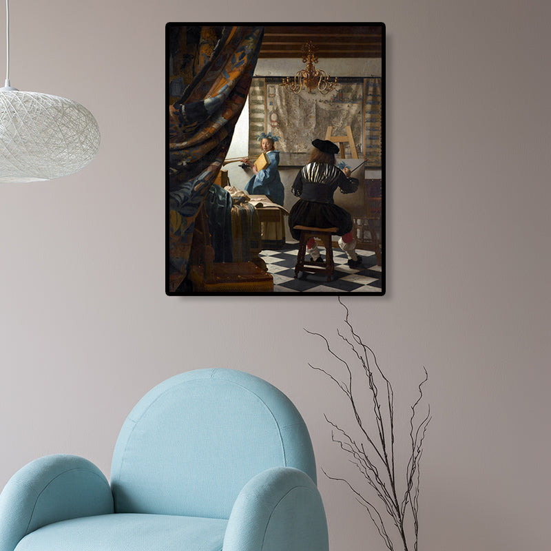 Retro Style Canvas Print Brown Jan Vermeer the Art of Painting Wall Decor for Bedroom Clearhalo 'Arts' 'Canvas Art' 1690282