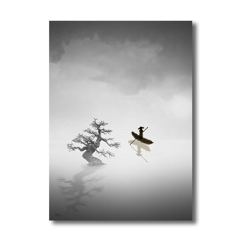 Chinese Canvas Print Black Fishman and Tree Wall Art Decor for Parlor, Multiple Size Options Clearhalo 'Art Gallery' 'Canvas Art' 'Contemporary Art Gallery' 'Modern' Arts' 1690291