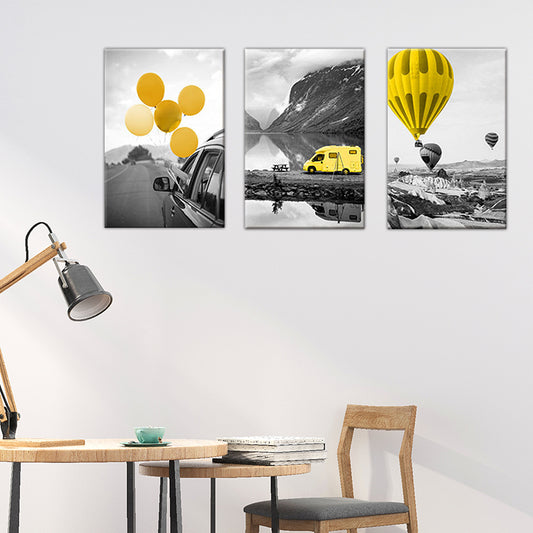 Photo Printed Modern Wall Art with Vehicle and Balloon Landscape in Yellow and Grey Clearhalo 'Art Gallery' 'Canvas Art' 'Contemporary Art Gallery' 'Modern' Arts' 1690297