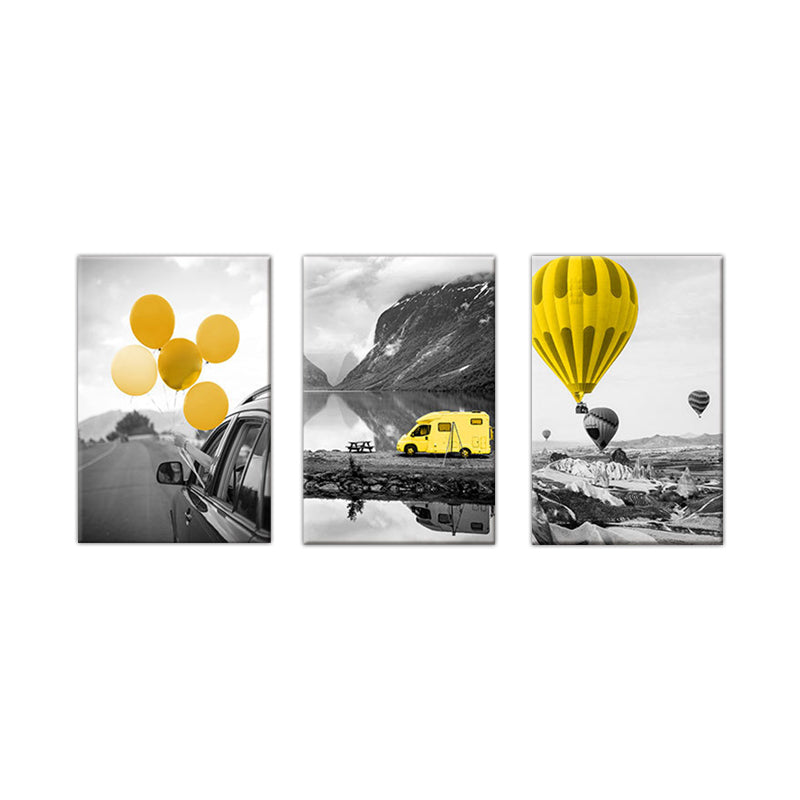 Photo Printed Modern Wall Art with Vehicle and Balloon Landscape in Yellow and Grey Clearhalo 'Art Gallery' 'Canvas Art' 'Contemporary Art Gallery' 'Modern' Arts' 1690298