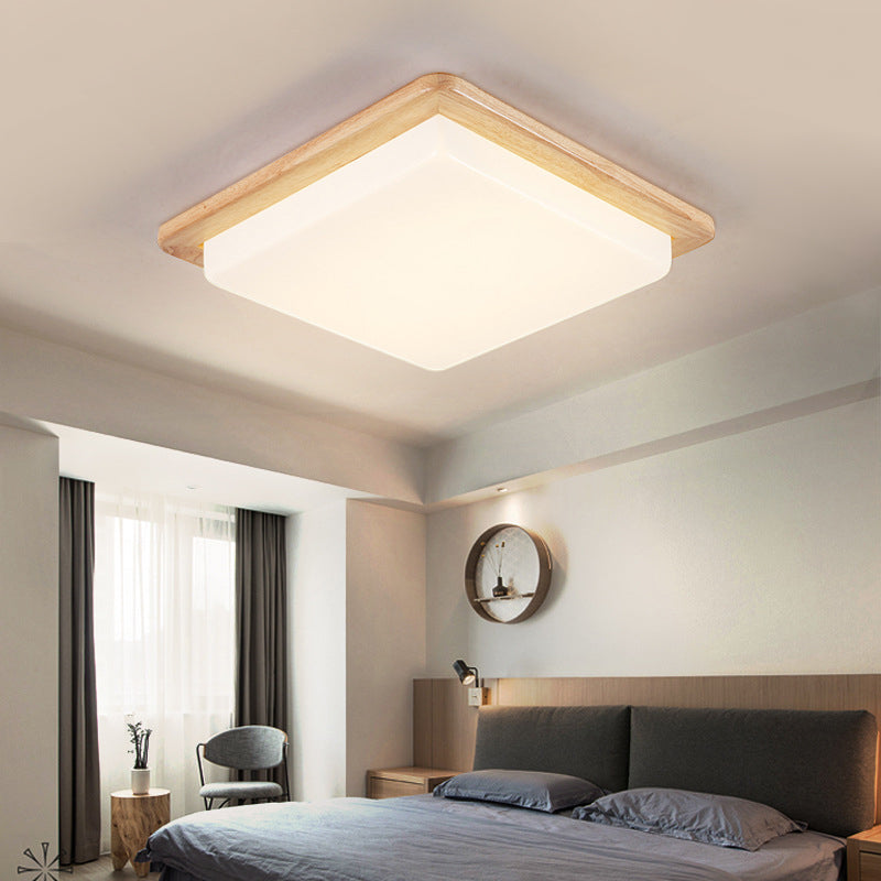 12.5"/14"/18"/22" Wide Japanese Style Square Ceiling Light Wood LED Flush Mount Light in Warm/White Light for Bedroom Wood Clearhalo 'Ceiling Lights' 'Close To Ceiling Lights' 'Close to ceiling' 'Flush mount' Lighting' 169030