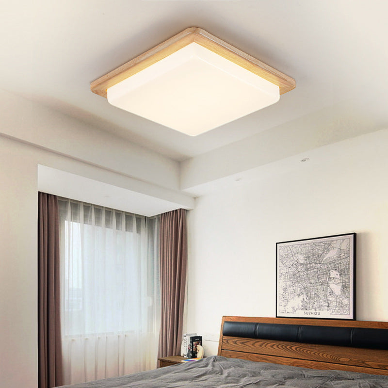 12.5"/14"/18"/22" Wide Japanese Style Square Ceiling Light Wood LED Flush Mount Light in Warm/White Light for Bedroom Clearhalo 'Ceiling Lights' 'Close To Ceiling Lights' 'Close to ceiling' 'Flush mount' Lighting' 169031