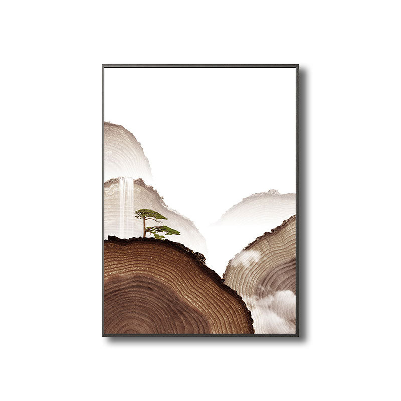 Canvas Brown Art Print Asian Pine Tree and Timber Mountain Wall Decor for Guest Room Clearhalo 'Arts' 'Canvas Art' 1690330