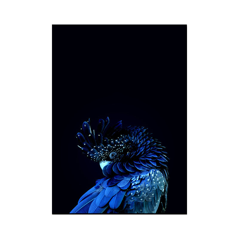 Peacock Head Wall Art Print Modernism Canvas Wall Decor in Blue on Black for Bedroom Clearhalo 'Art Gallery' 'Canvas Art' 'Contemporary Art Gallery' 'Modern' Arts' 1690352