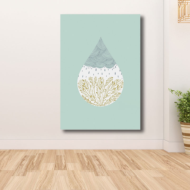 White Raindrop and Plant Canvas Decorative Nordic for Drawing Room Wall Art Decor Green Clearhalo 'Arts' 'Canvas Art' 1690528