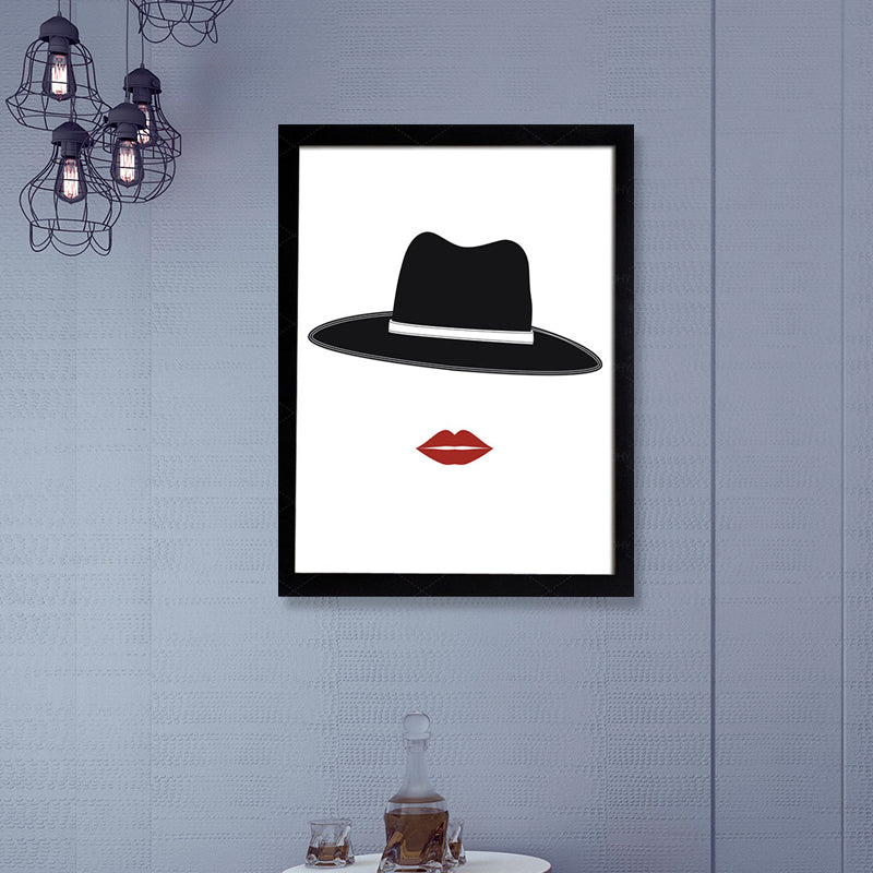 Victorian Wall Decor Black Hat and Lip Canvas Print for Sleeping Room, Multiple Size Options Black Clearhalo 'Arts' 'Canvas Art' 1690557