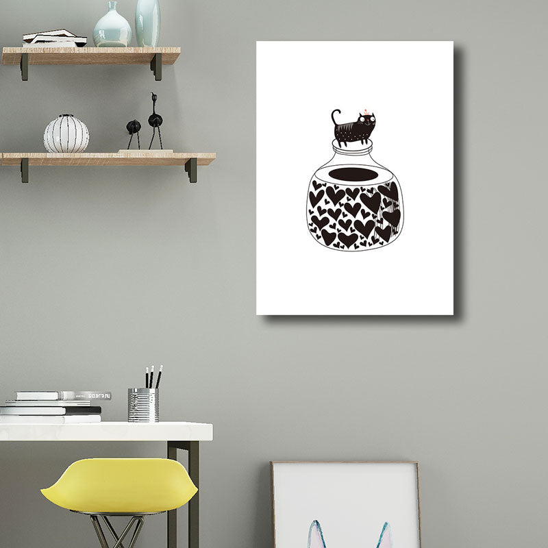 Cat on Bottle Wall Art Decorative Modern for Living Room Wrapped Canvas in Black Clearhalo 'Art Gallery' 'Canvas Art' 'Contemporary Art Gallery' 'Modern' Arts' 1690565